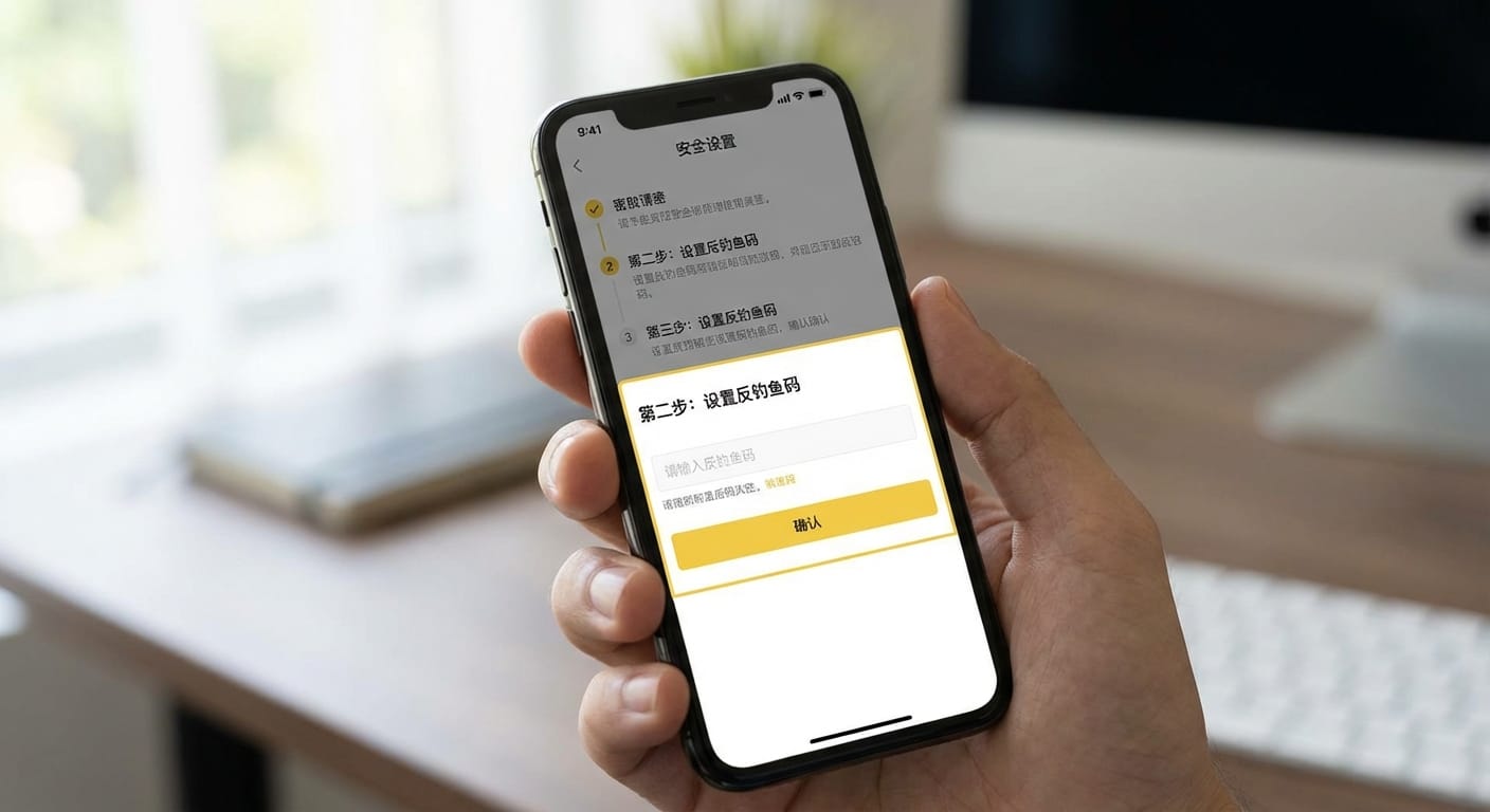 第二步:设置反钓鱼码 — 反钓鱼码是很多用户最容易忽略,但实际上非常实用的一项。你可以在安全设置里自己设一个识别标记,以后只要是币安官方发给你的邮件,都会带上这个码。 它的价值在于: - 帮你快速识别真假邮件 -