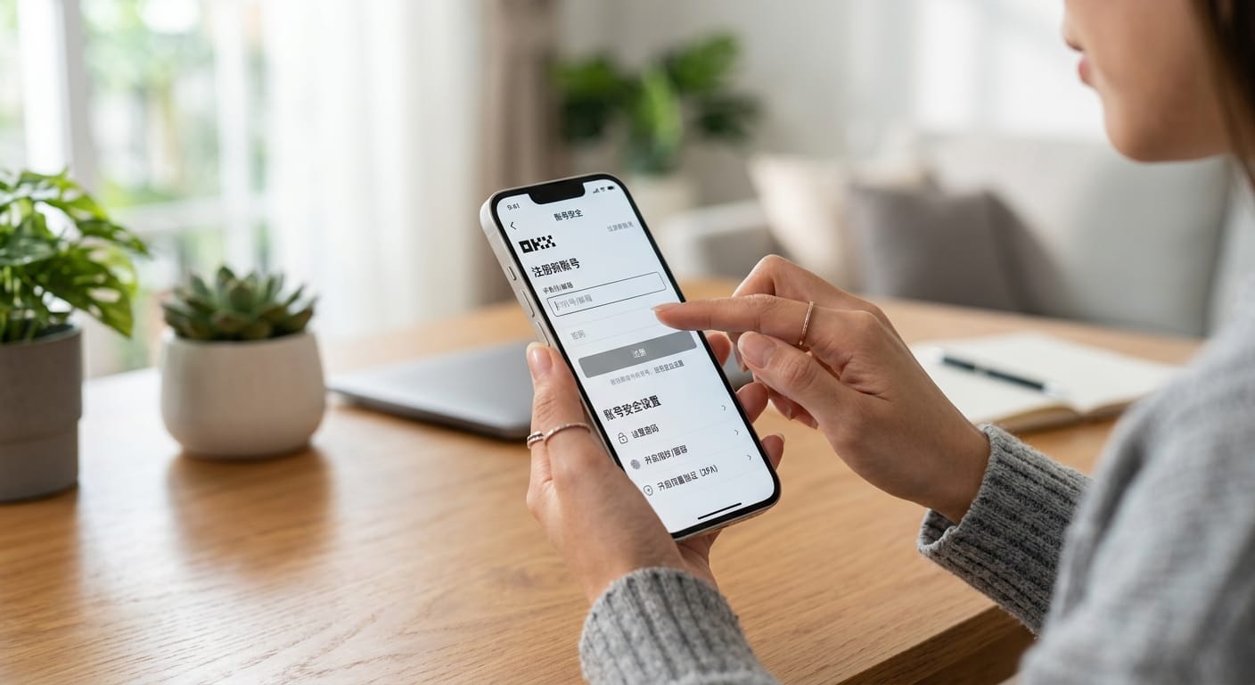 OKX 注册与账号安全设置配图,展示下载安装后的账号安全配置