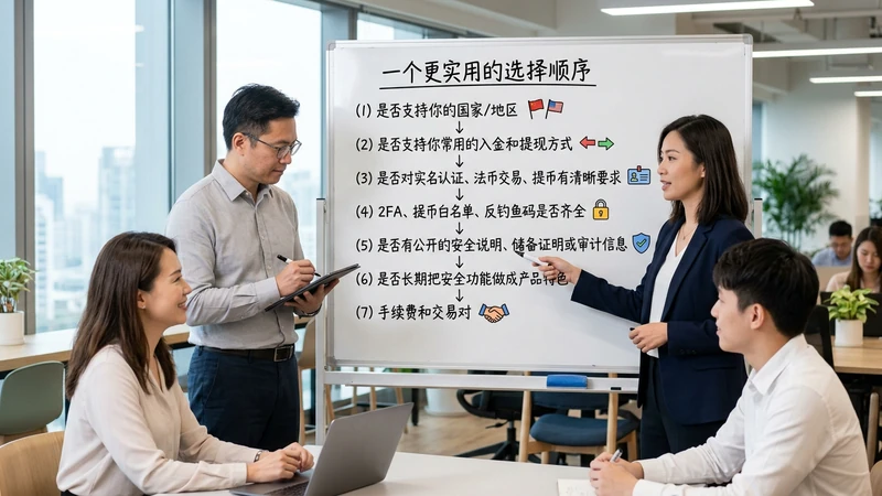 一个更实用的选择顺序 — 如果你不想每次都在“看起来都差不多”的平台之间纠结，可以直接按下面这个顺序筛： ### 第一步：先看你所在地区能不能稳定使用 - 是否支持你的国家/地区 - 是否支持你常用的入金和提现方式 -