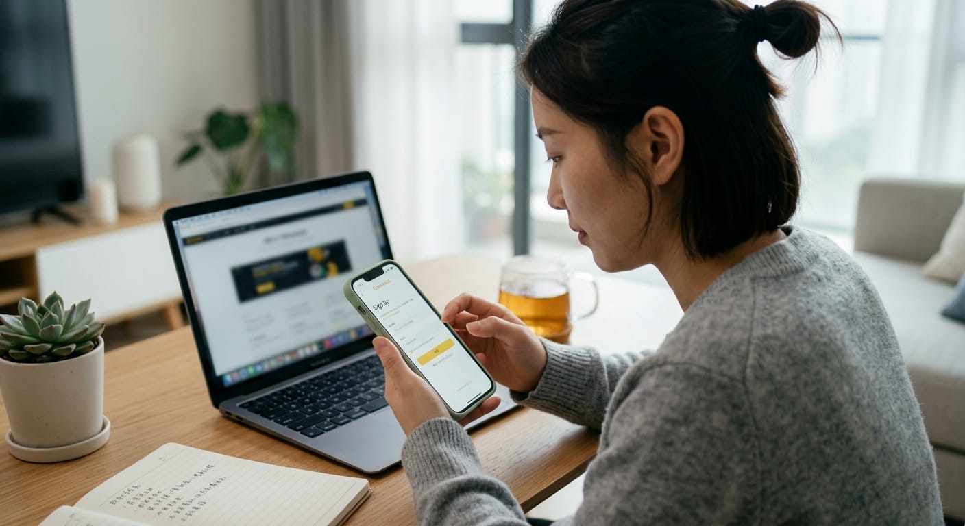 币安开户注册流程配图,展示新手按步骤完成注册场景