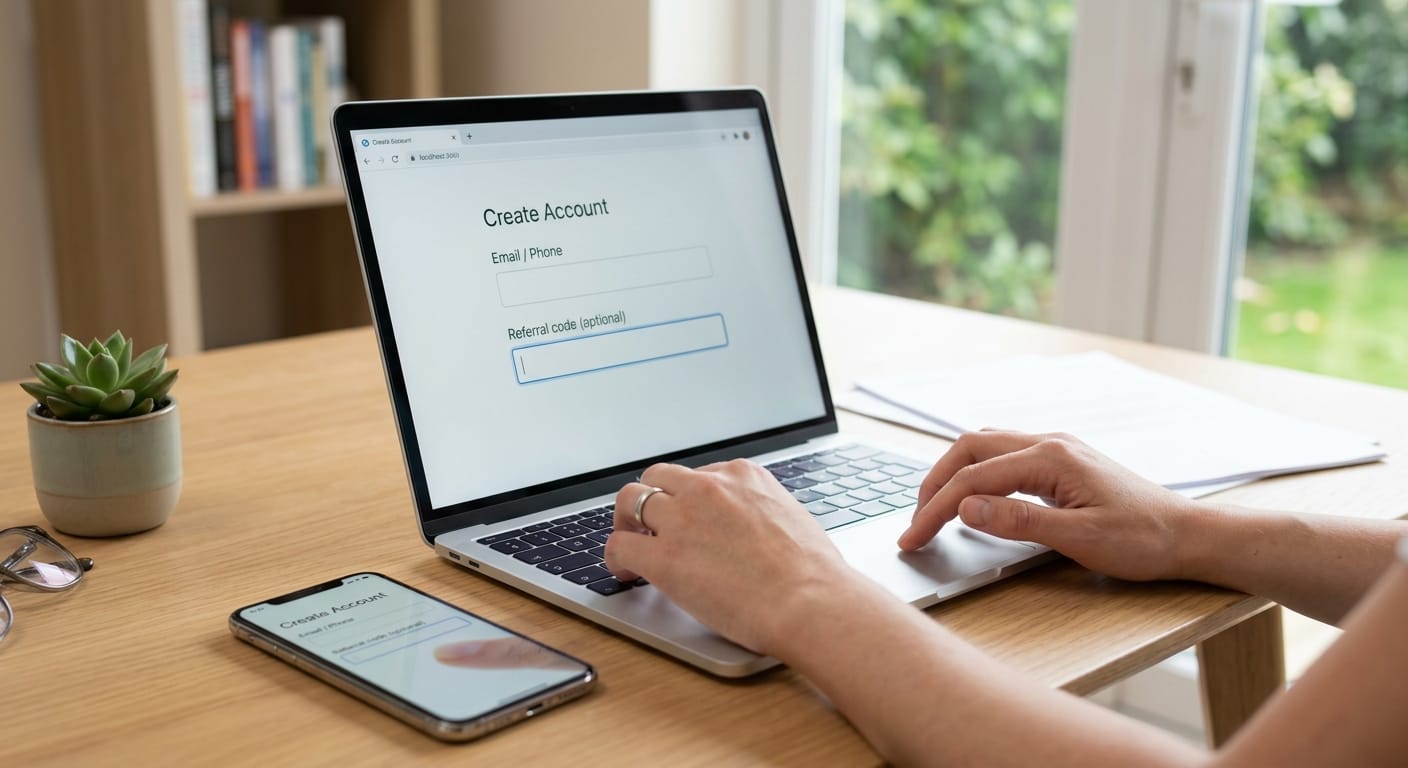 OKX 邀请码填写位置配图,展示注册页面的邀请码输入场景