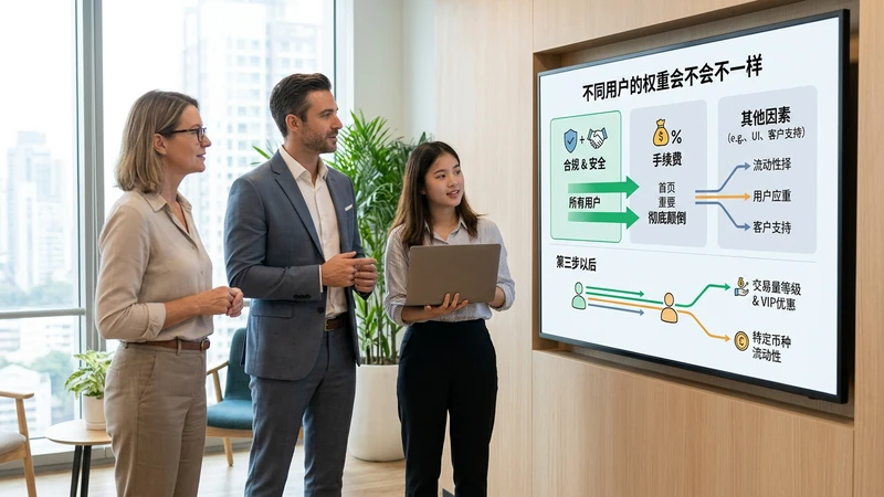 不同用户的权重会不会不一样 — 会，但变化通常是在“第三步以后”，不是把整体顺序彻底颠倒。 ### 如果你是纯新手 优先级通常最稳：合规 > 安全 > 手续费。 因为你最需要的是：能顺利注册、能做” width=”800″ height=”450″ class=”wp-image-1172″ /><figcaption>不同用户的权重会不会不一样</figcaption></figure>
<p>会，但变化通常是在“第三步以后”，不是把整体顺序彻底颠倒。</p>
<h3><span class=