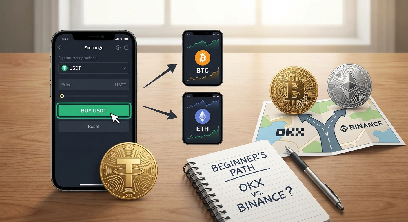买BTCETHUSDT用OKX还是币安更方便 - 如果你先买 USDT，再换 BTC 和 ETH