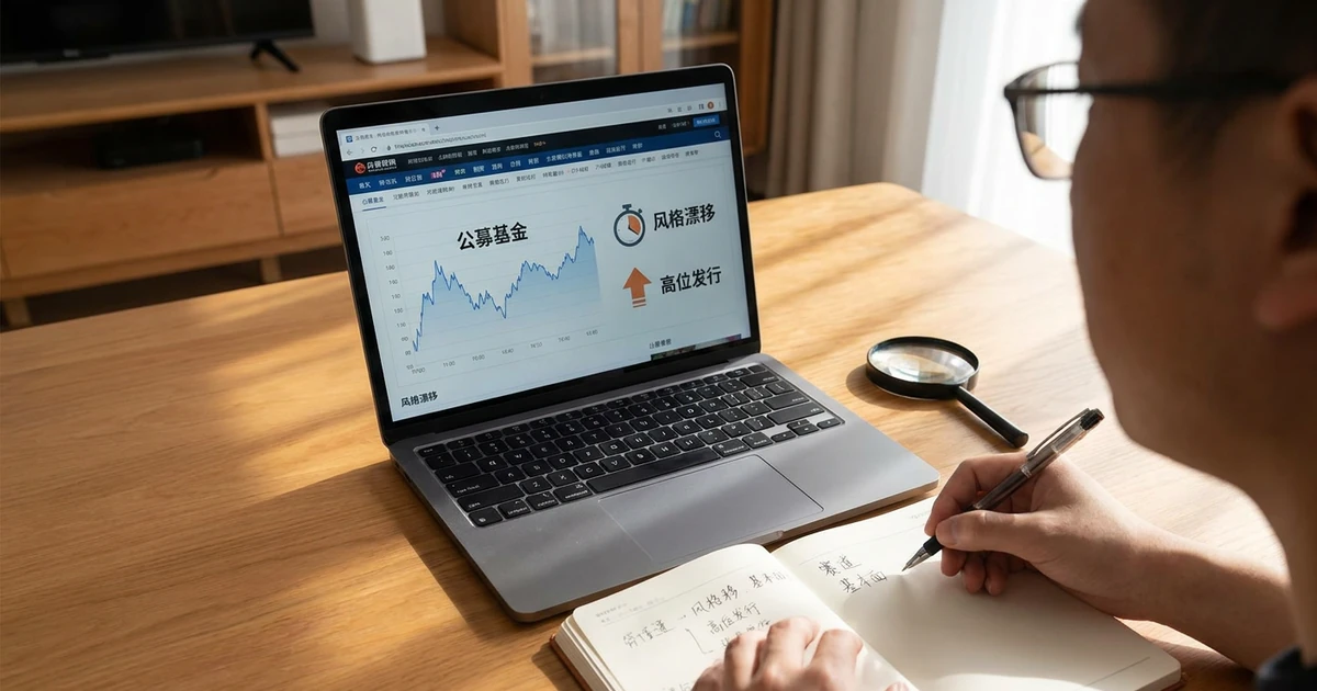 普通投资者如何看懂公募基金是否跑偏 — Visual illustration of '普通投资者如何看懂公募基金是否跑偏' related to 公募基金 押赛道 风格漂移 高位发行