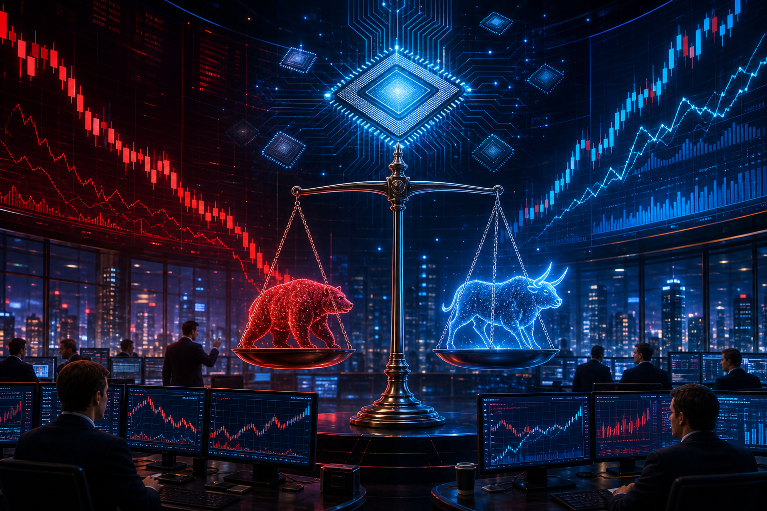 美股动量股与逢低买入高盛动量股急跌与逢低买入信号财经插画