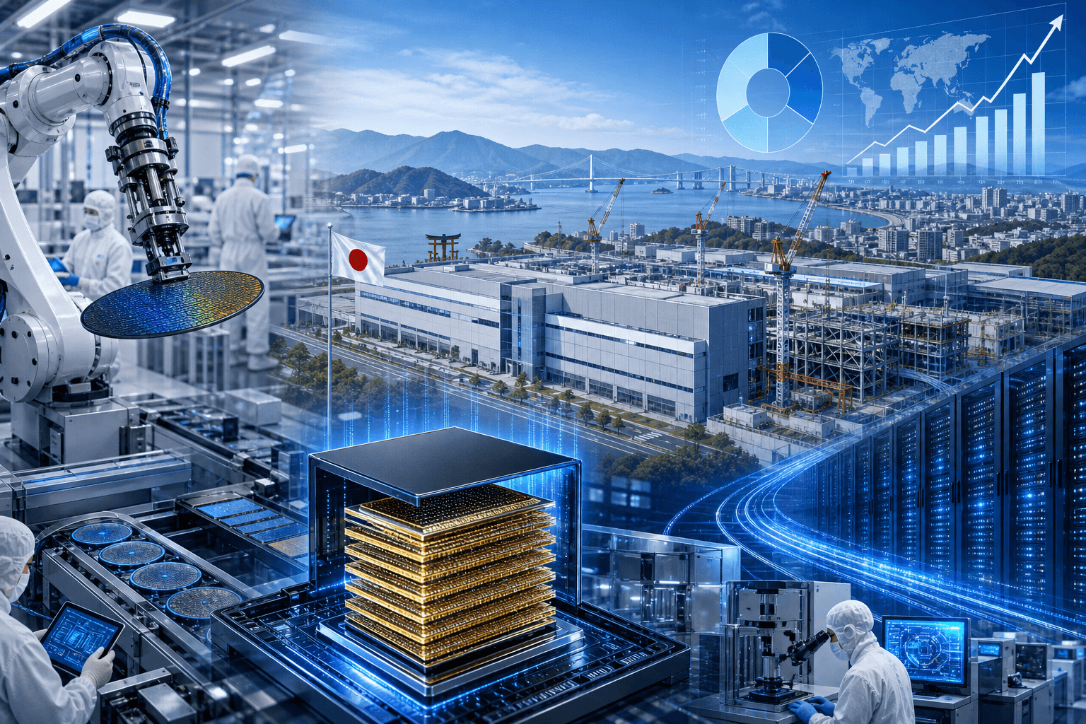 HBM扩产与半导体资本开支：美光日本广岛HBM扩建与AI存储资本开支示意图